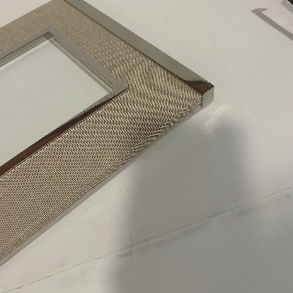 Authentic Pottery Barn Linen and Metal Photo Frame 5x7 Linen and Silver Metal